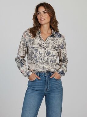 Charlie B women’s landscape toile classic blouse size M